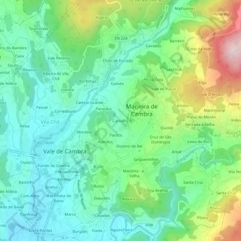 Mapa topográfico Carvalha, altitud, relieve