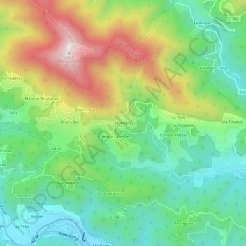 Mapa topográfico Oubreyts, altitud, relieve