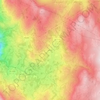Mapa topográfico Lamas, altitud, relieve