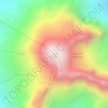 Mapa topográfico Antisana, altitud, relieve