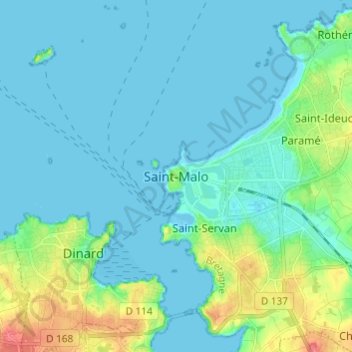 Mapa topográfico Saint-Malo, altitud, relieve