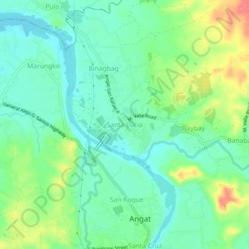 Mapa topográfico Santa Lucia, altitud, relieve