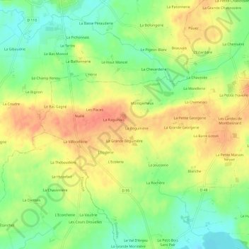 Mapa topográfico Les Landes, altitud, relieve