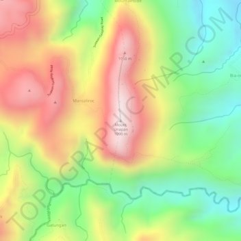 Mapa topográfico Mount Unapan, altitud, relieve