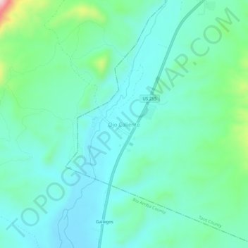 Mapa topográfico Ojo Caliente, altitud, relieve