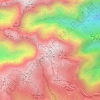 Mapa topográfico Pico do Arieiro, altitud, relieve