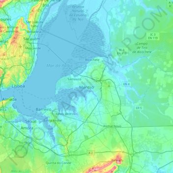 Mapa topográfico Montijo, altitud, relieve