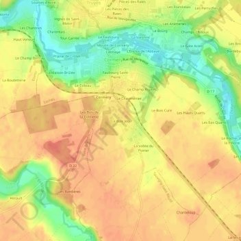 Mapa topográfico Le Bois Joly, altitud, relieve