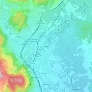 Mapa topográfico Les Laugiers, altitud, relieve