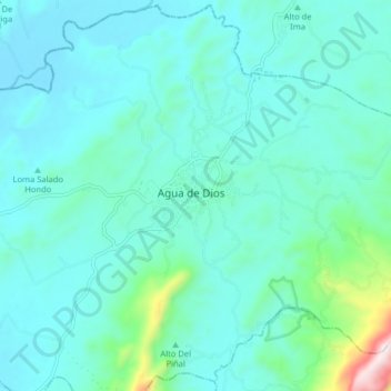 Mapa topográfico Agua de Dios, altitud, relieve