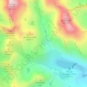 Mapa topográfico Vallée des Merveilles, altitud, relieve