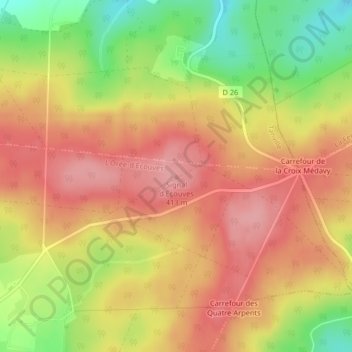 Mapa topográfico Signal d'Ecouves, altitud, relieve