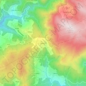 Mapa topográfico Felgueira, altitud, relieve