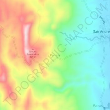 Mapa topográfico Pansoy, altitud, relieve