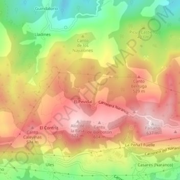 Mapa topográfico La Vara, altitud, relieve