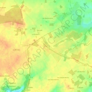 Mapa topográfico Montgarny, altitud, relieve