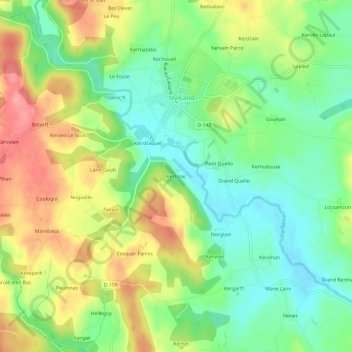 Mapa topográfico Kerbroïc, altitud, relieve