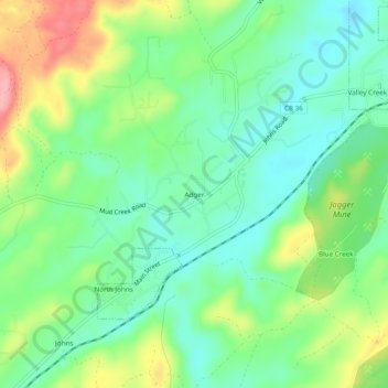 Mapa topográfico Adger, altitud, relieve