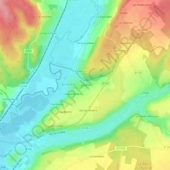 Mapa topográfico La Gatine, altitud, relieve