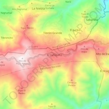 Mapa topográfico El Junquito, altitud, relieve