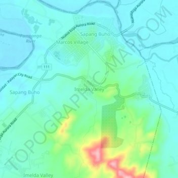Mapa topográfico Imelda Valley, altitud, relieve