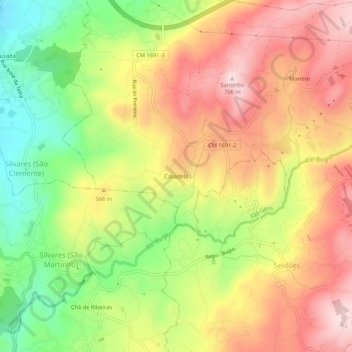 Mapa topográfico Casadela, altitud, relieve