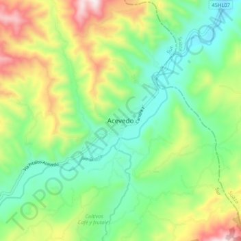 Mapa topográfico Acevedo, altitud, relieve