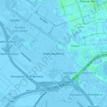 Mapa topográfico Badhoevedorp, altitud, relieve