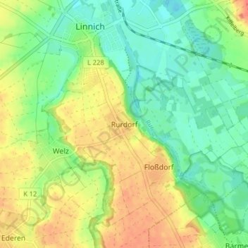 Mapa topográfico Rurdorf, altitud, relieve
