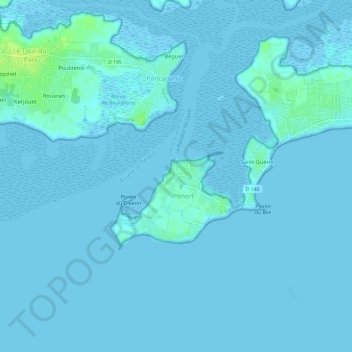 Mapa topográfico Pénerf, altitud, relieve