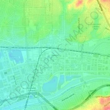 Mapa topográfico Atwood, altitud, relieve