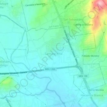 Mapa topográfico Santiago Etla, altitud, relieve