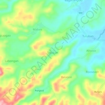 Mapa topográfico Totuban, altitud, relieve