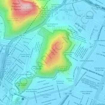 Mapa topográfico Cerro del Guerrero, altitud, relieve