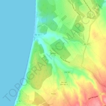 Mapa topográfico Torrões, altitud, relieve