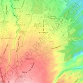 Mapa topográfico Maguyam, altitud, relieve