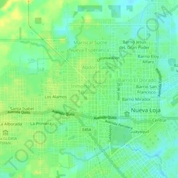 Mapa topográfico Inmortal Simón Bolívar, altitud, relieve