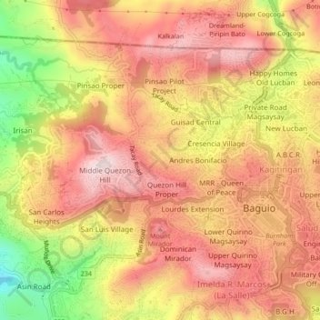 Mapa topográfico Fairview Village, altitud, relieve