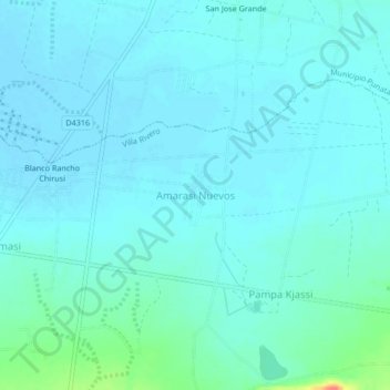 Mapa topográfico Amarasi Nuevos, altitud, relieve