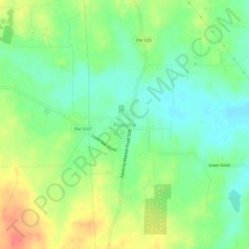 Mapa topográfico Poolville, altitud, relieve
