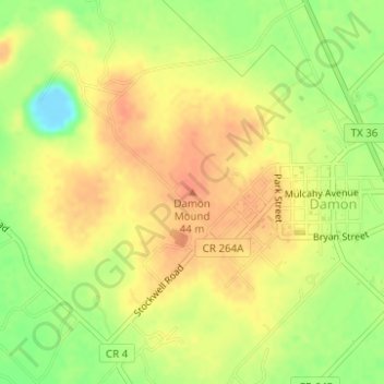 Mapa topográfico Damon Mound, altitud, relieve