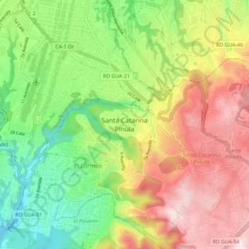 Mapa topográfico Santa Catarina Pinula, altitud, relieve