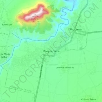 Mapa topográfico Mixquiahuala, altitud, relieve