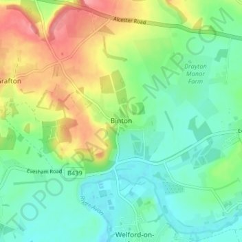 Mapa topográfico Binton, altitud, relieve