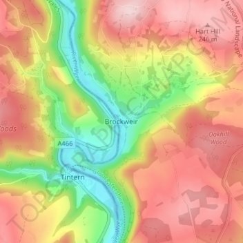 Mapa topográfico Brockweir, altitud, relieve