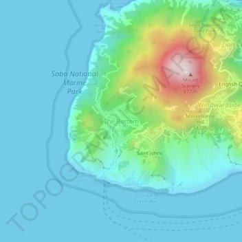 Mapa topográfico The Bottom, altitud, relieve