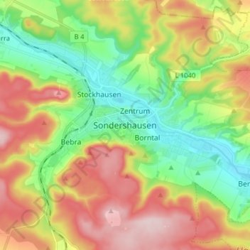 Mapa topográfico Sondershausen, altitud, relieve