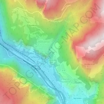 Mapa topográfico Le Praz, altitud, relieve