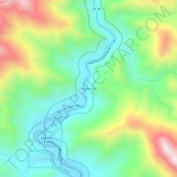 Mapa topográfico Roads End, altitud, relieve