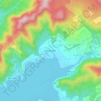Mapa topográfico San Gaspar, altitud, relieve